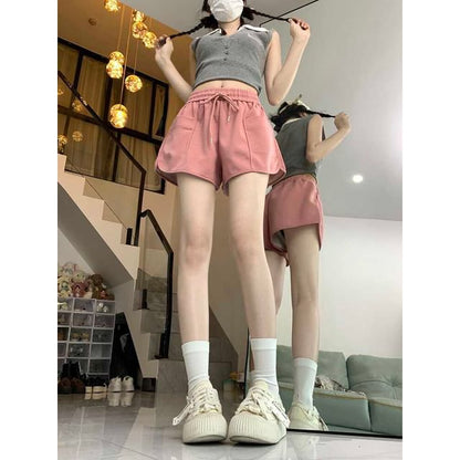 Drawstring Waist Plain Sweat Shorts SpreePicky