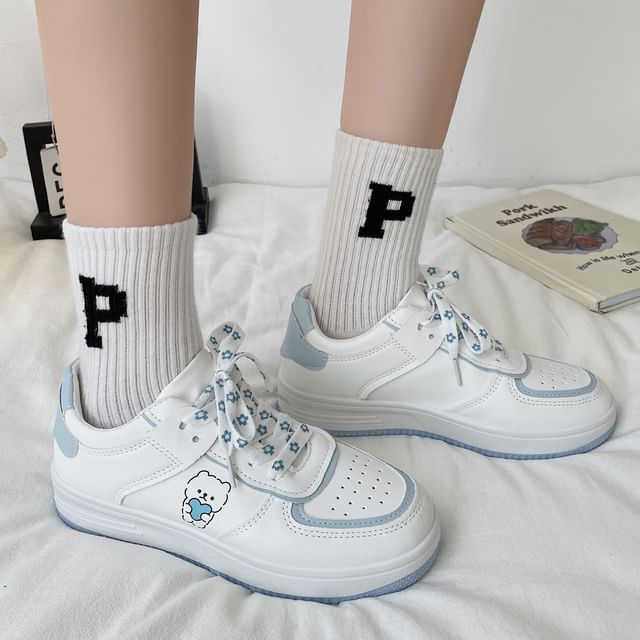 Platform Bear Print Lace Up Sneakers SpreePicky