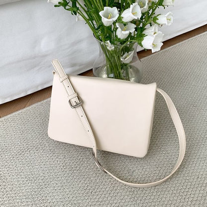 Plain Faux Leather Flap Shoulder Bag SpreePicky