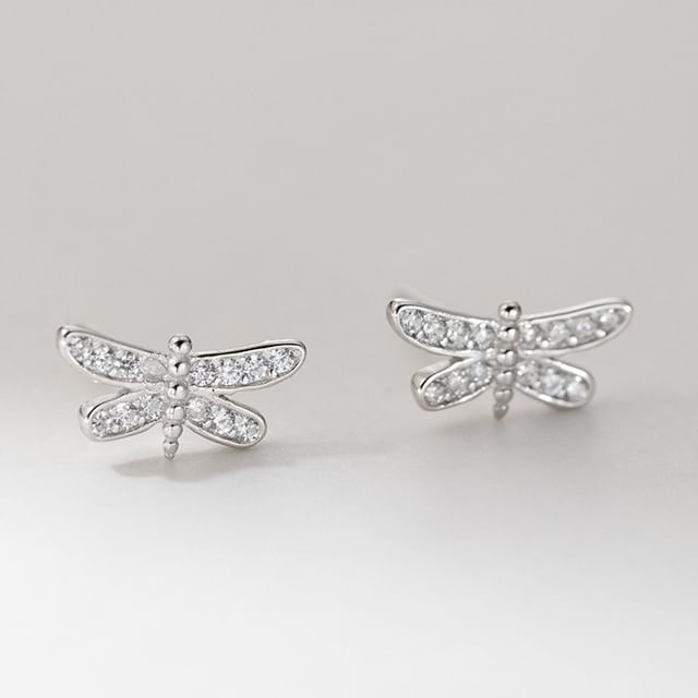 Sterling Silver Dragonfly Rhinestone Stud Earring SpreePicky