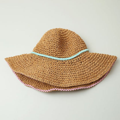 Wide Brim Summer Straw Hat With Blue Band SpreePicky