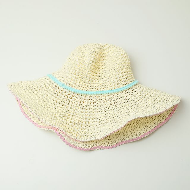 Wide Brim Summer Straw Hat With Blue Band SpreePicky