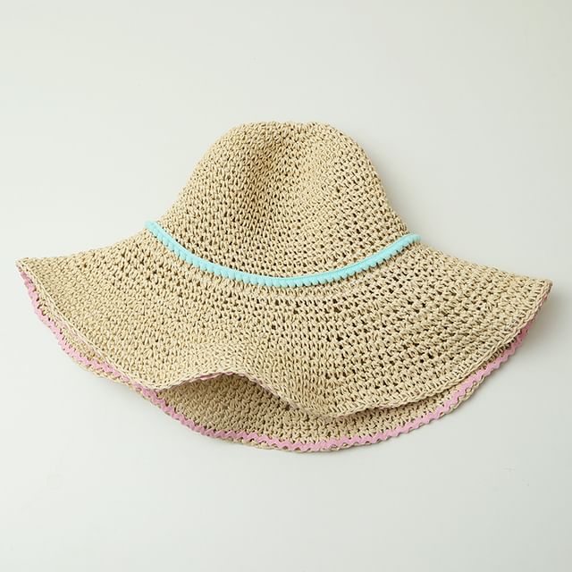 Wide Brim Summer Straw Hat With Blue Band SpreePicky