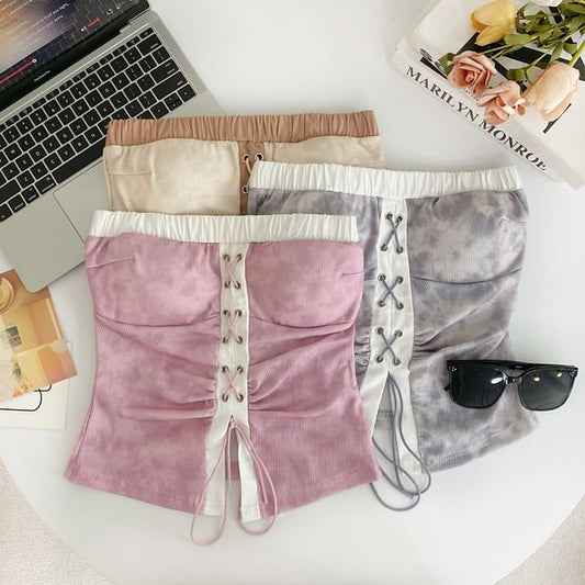 Tie Dye Lace Up Panel Tube Top mySite