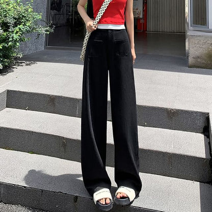 High Rise Plain Wide Leg Pants mySite