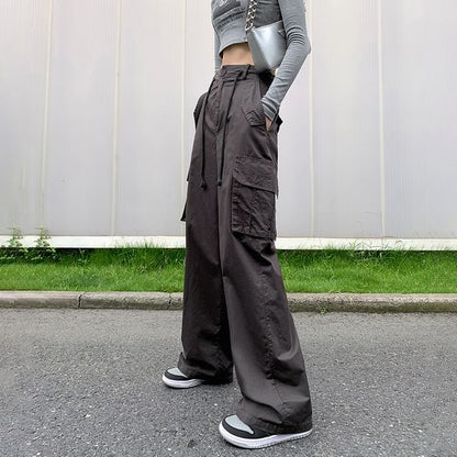 High Rise Plain Wide Leg Cargo Pants SpreePicky