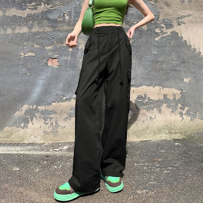 High Rise Plain Wide Leg Cargo Pants SpreePicky