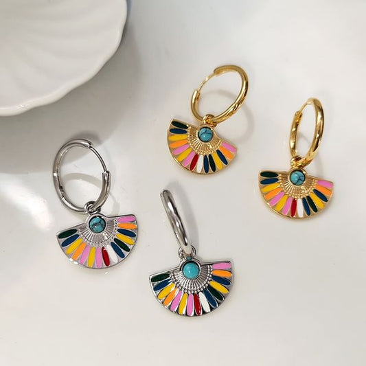 Rainbow Fan Hoop Earring SpreePicky