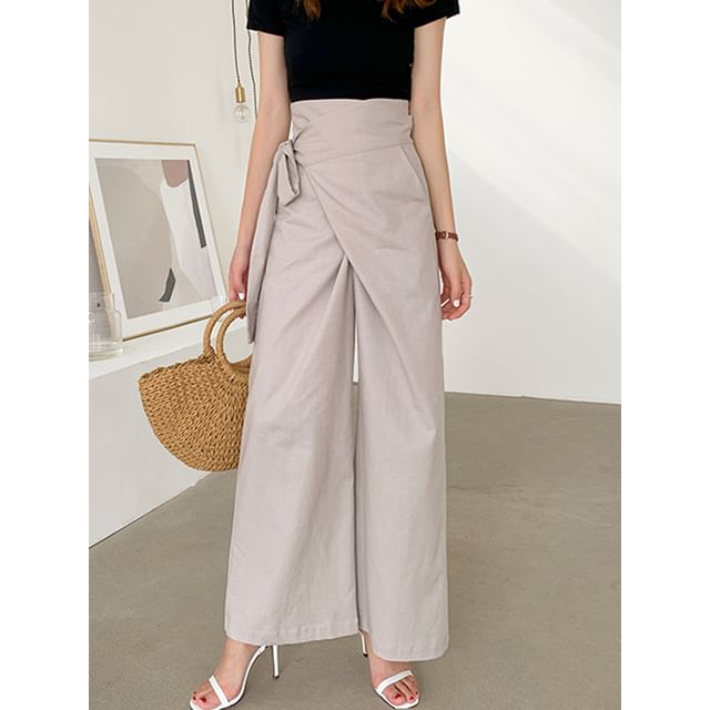 High Rise Plain Tie-Up Wide Leg Pants SpreePicky