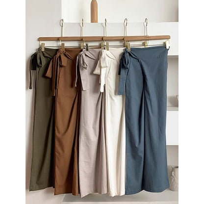 High Rise Plain Tie-Up Wide Leg Pants SpreePicky