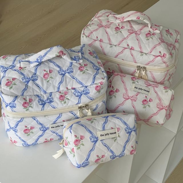 Floral Bow Fabric Makeup Bag / Clutch / Pouch SpreePicky