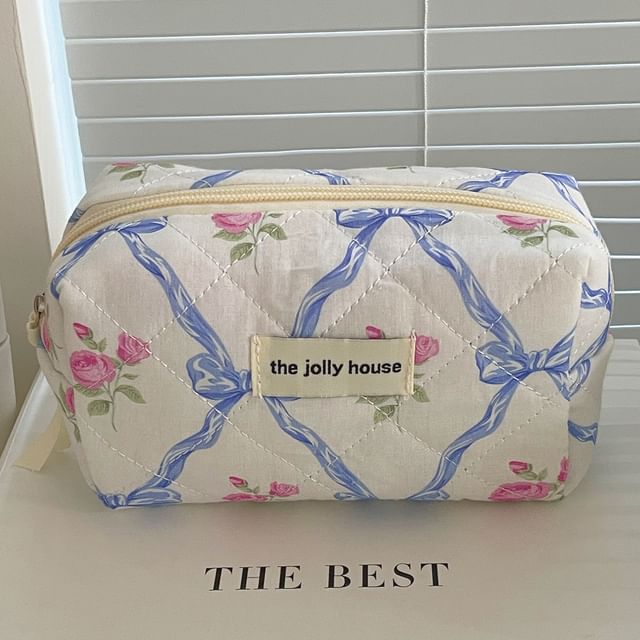 Floral Bow Fabric Makeup Bag / Clutch / Pouch SpreePicky