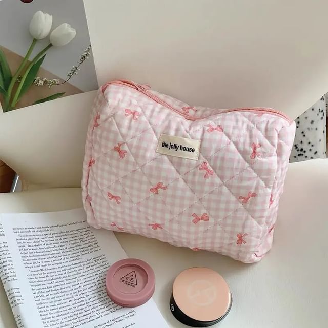 Bow Plaid Fabric Makeup Bag / Clutch / Pencil Case SpreePicky