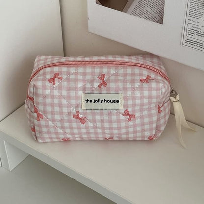 Bow Plaid Fabric Makeup Bag / Clutch / Pencil Case SpreePicky