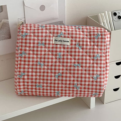 Bow Plaid Fabric Makeup Bag / Clutch / Pencil Case SpreePicky