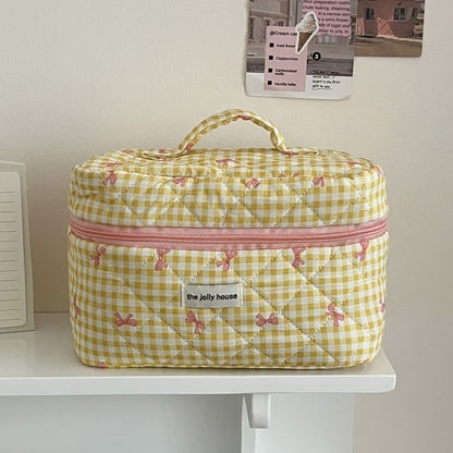 Bow Plaid Fabric Makeup Bag / Clutch / Pencil Case SpreePicky