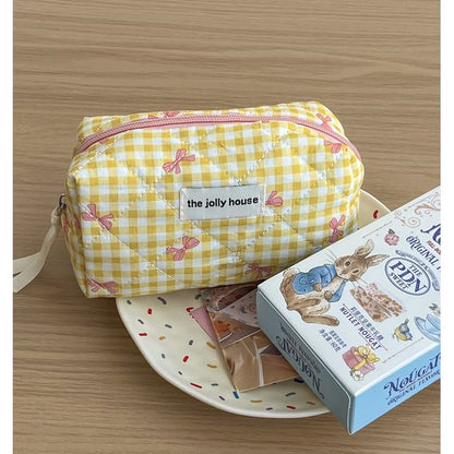 Bow Plaid Fabric Makeup Bag / Clutch / Pencil Case SpreePicky