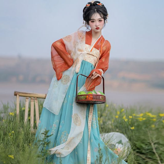 Set: Floral Hanfu Maxi Dress + Long Light Jacket SpreePicky