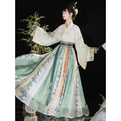 Floral Embroidered Hanfu Top / Light Jacket / Mid Rise Maxi Skirt / Set SpreePicky