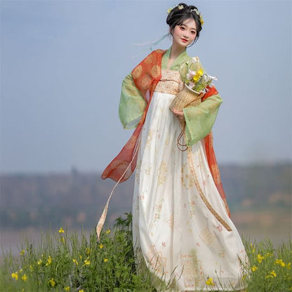 Set: Floral Hanfu Maxi Dress + Long Light Jacket SpreePicky