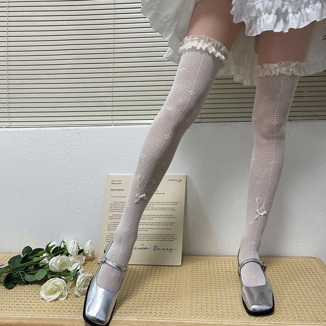 Butterfly Print Lace Trim Stockings mySite