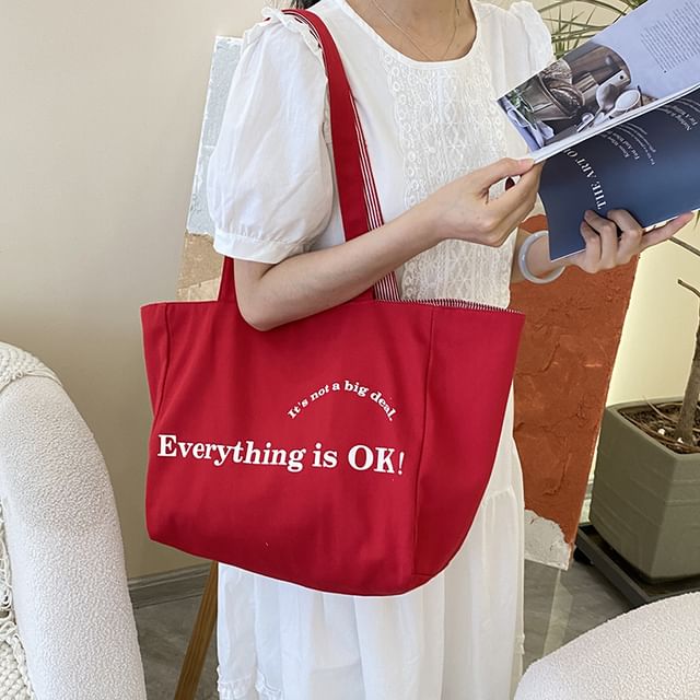 Lettering Print Canvas Tote Bag mySite