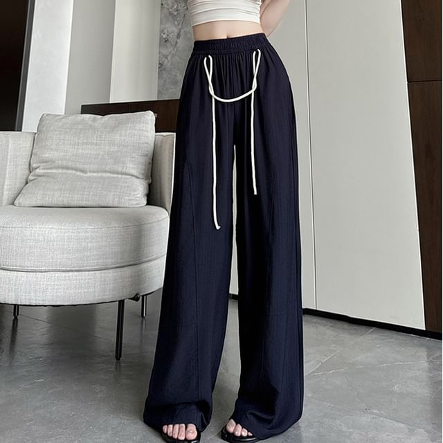 Contrast String High Rise Wide Leg Drape Pants SpreePicky