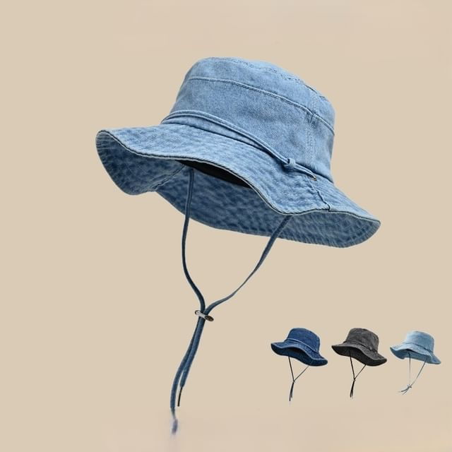 Denim Bucket Hat With Adjustable Chin Strap SpreePicky