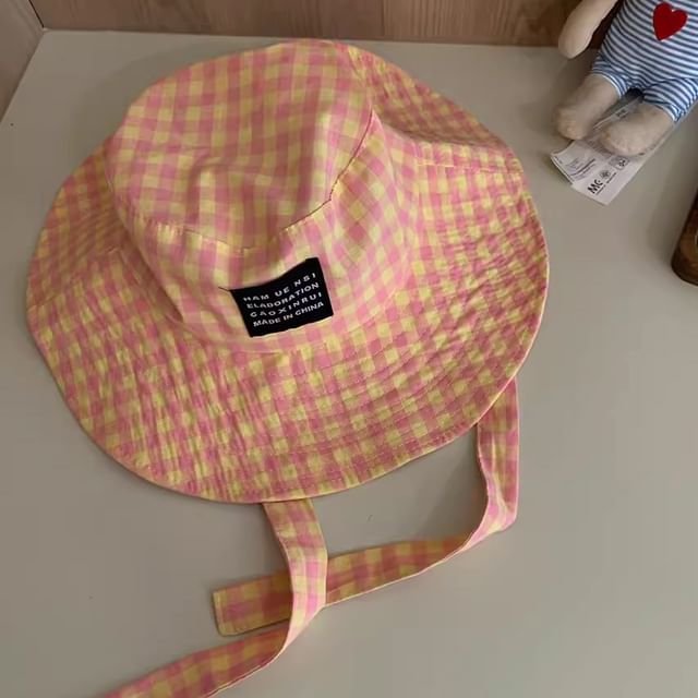 Checkered Cotton Bucket Hat With Chin Strap SpreePicky