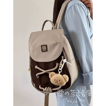 Bear Applique Lace-Up Backpack / Bag Charm / Set SpreePicky