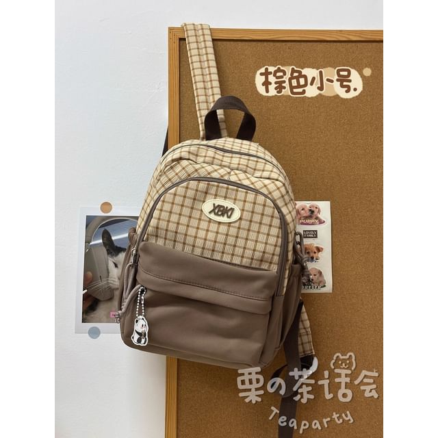 Plaid Panel Backpack / Bag Charm / Set SpreePicky