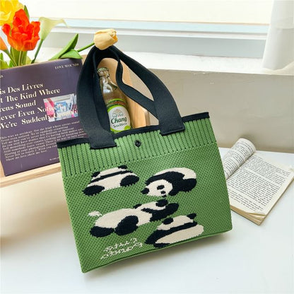 Checkered Knit Panda Tote Bag SpreePicky