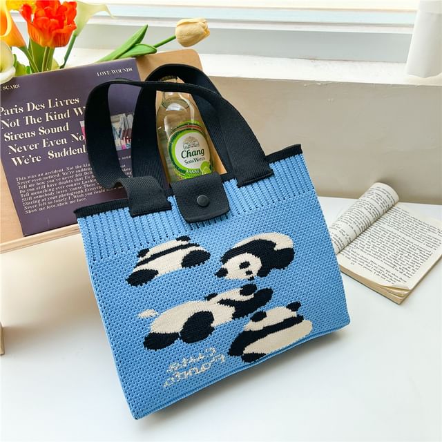 Checkered Knit Panda Tote Bag SpreePicky