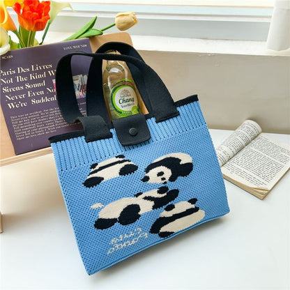 Checkered Knit Panda Tote Bag SpreePicky