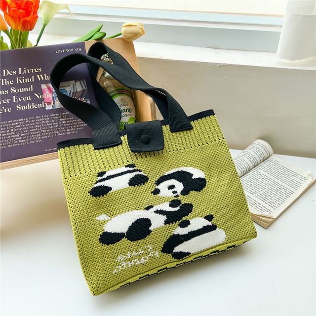 Checkered Knit Panda Tote Bag SpreePicky