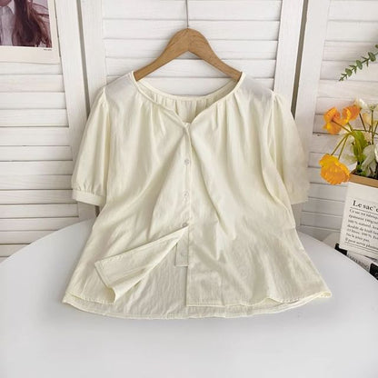 Short-Sleeve V-Neck Ruched Blouse mySite