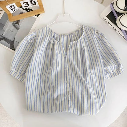 Short-Sleeve V-Neck Ruched Blouse mySite