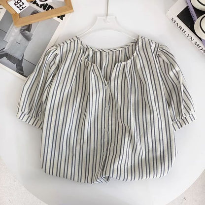 Short-Sleeve V-Neck Ruched Blouse mySite