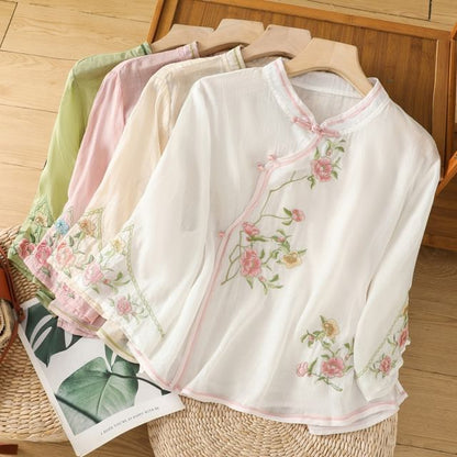 Flower Embroidered Blouse SpreePicky