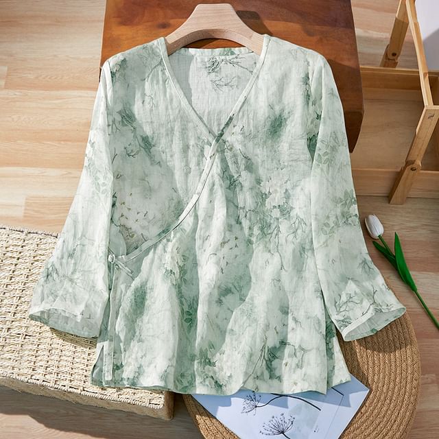 V-Neck Floral Blouse SpreePicky