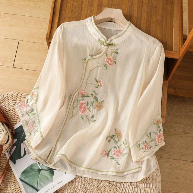 Flower Embroidered Blouse SpreePicky