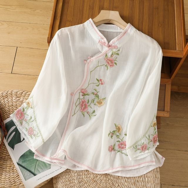 Flower Embroidered Blouse SpreePicky