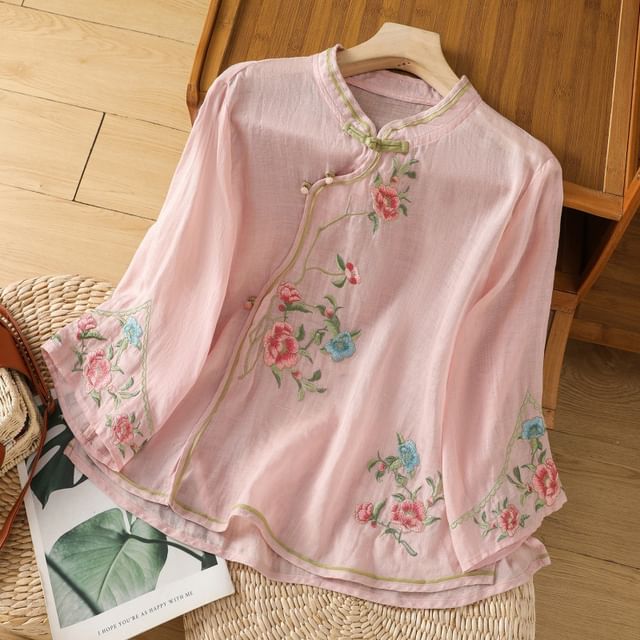 Flower Embroidered Blouse SpreePicky