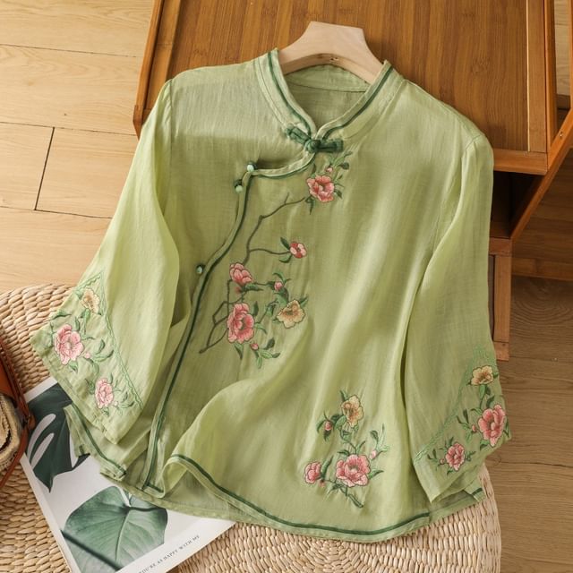 Flower Embroidered Blouse SpreePicky