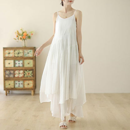 Spaghetti Strap Plain Asymmetrical Maxi Sundress SpreePicky