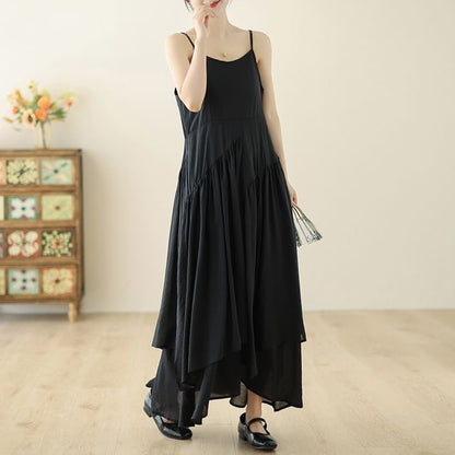 Spaghetti Strap Plain Asymmetrical Maxi Sundress SpreePicky