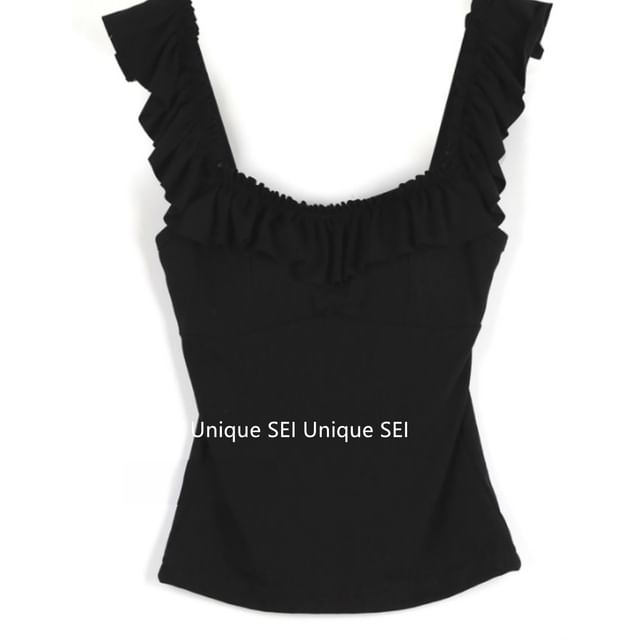 Plain Ruffle Tank Top SpreePicky