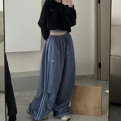 High Rise Striped Loose-Fit Wide-Leg Sweatpants SpreePicky