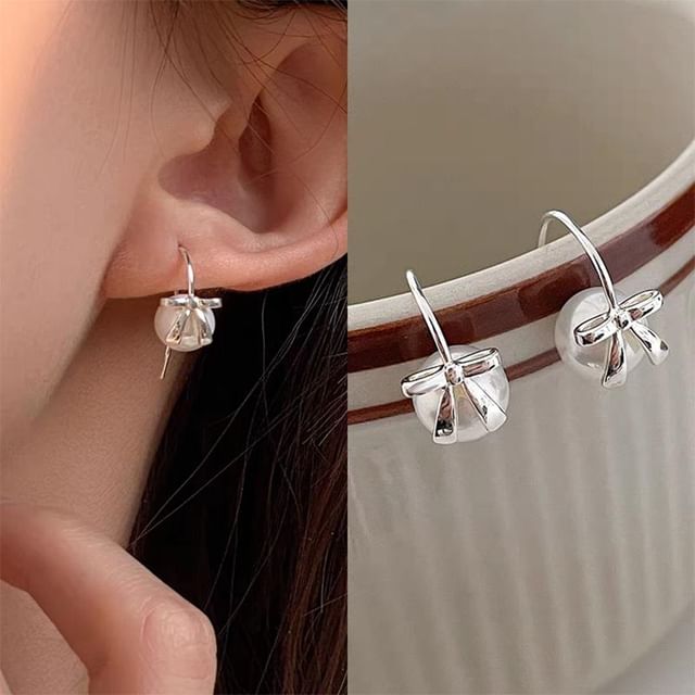 Bow Faux Pearl Alloy Drop Earring mySite