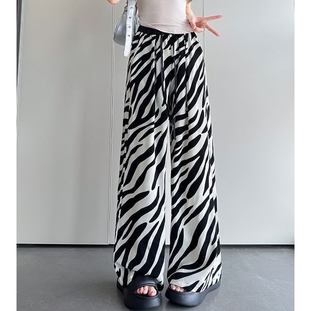 High Rise Animal Print Drawstring Wide Leg Sweatpants SpreePicky